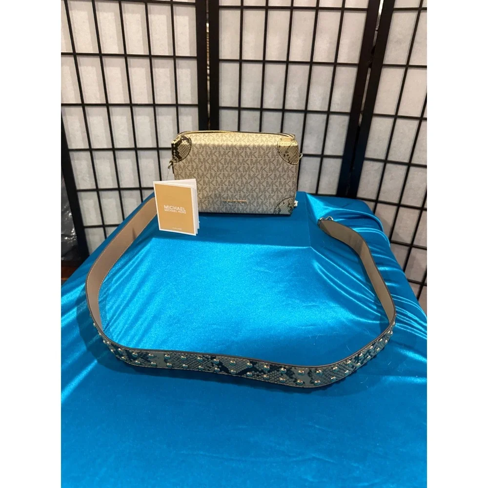 Michael Kors Metallic Signature Studded Snake-Trim Crossbody Bag NWT